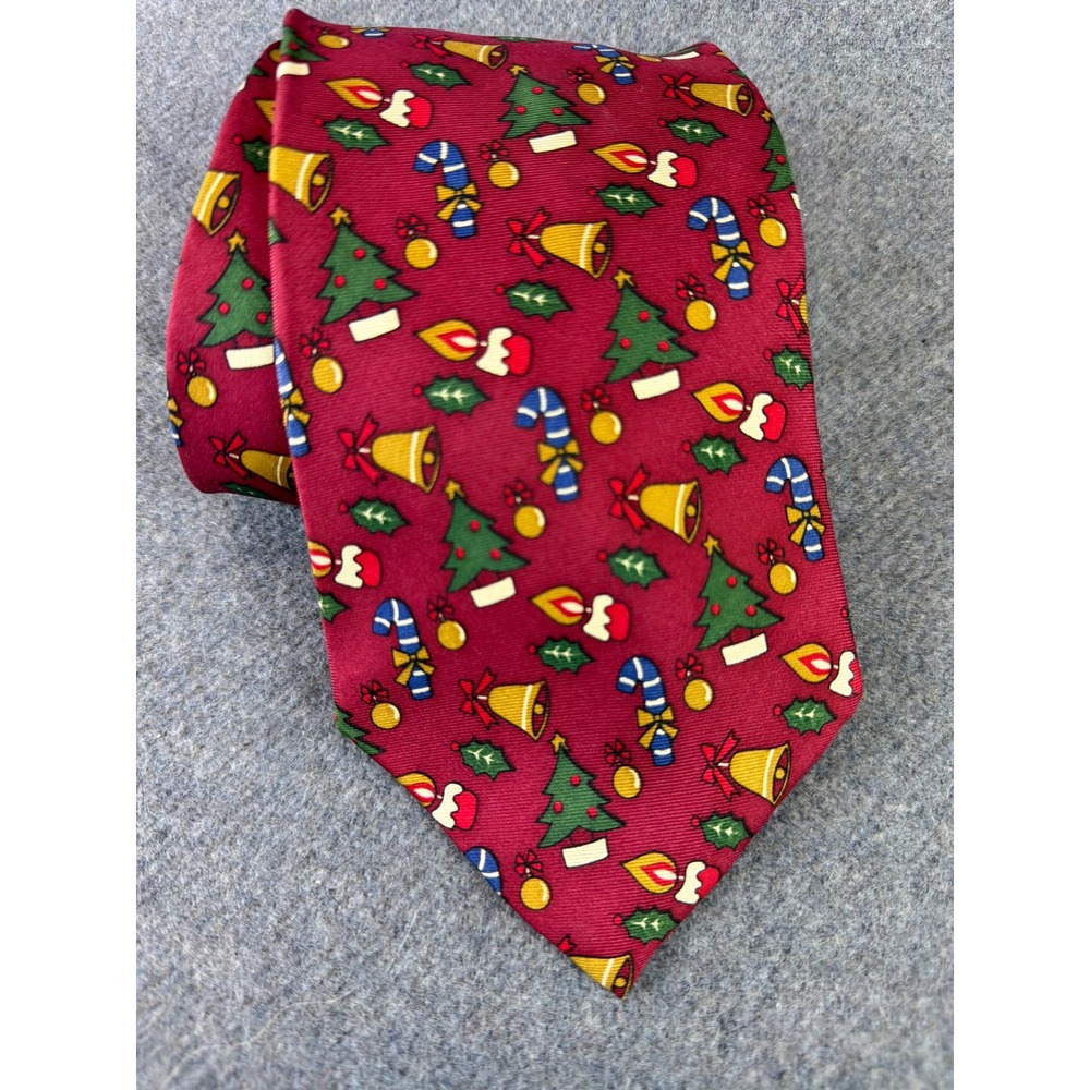 Christian Dior Monsieur‎ Necktie Mens Burgundy Christmas Tree Candy Cane Silk